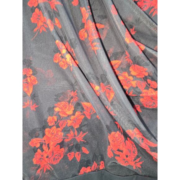 Tahari Floral Mesh Bodysuit With Built-In Tank Black/Red Size L - Picture 8 of 16